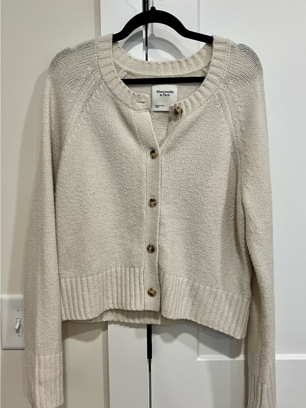 Abercrombie & Fitch Cream Button-Front Knit Cardigan